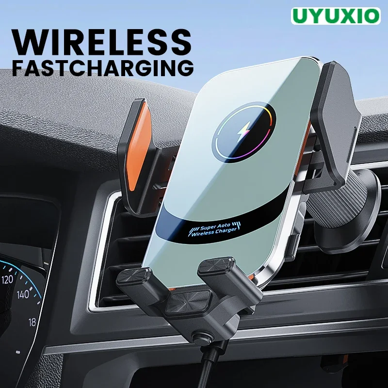 UYUXIO Wireless Car Charger Super Fast Charging Auto Clamping Air Vent Car Phone Holder for iPhone 16 15 14 Pro Max Samsung