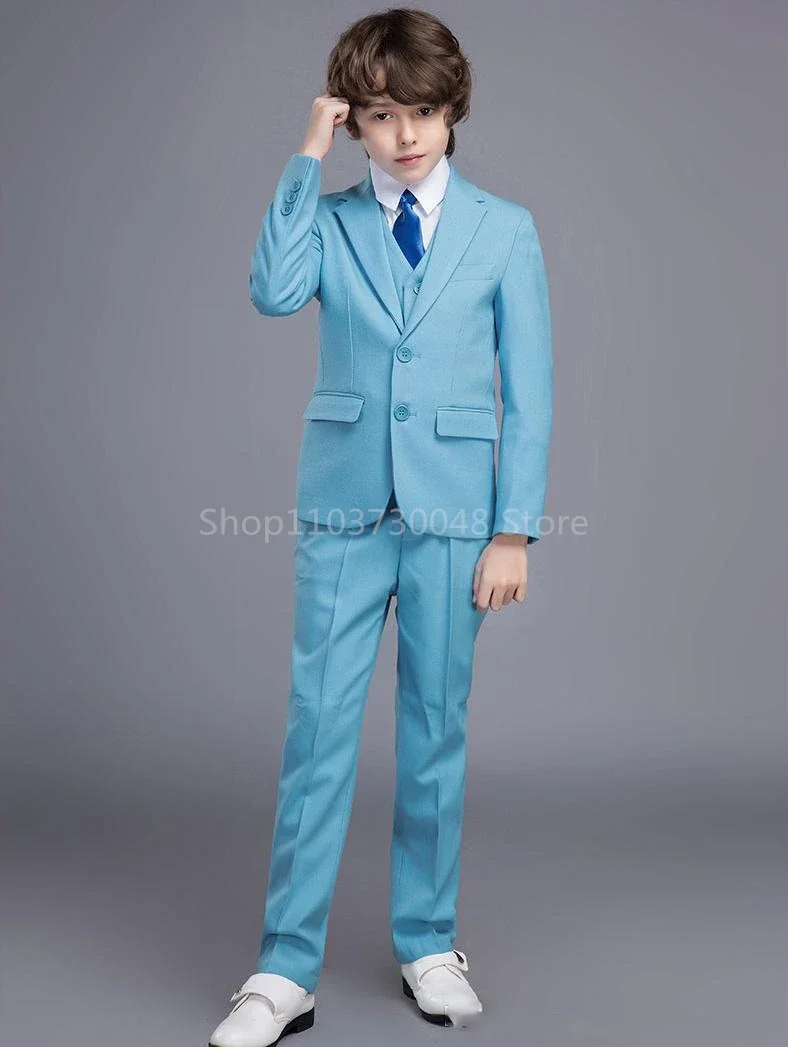 Boys Suits Solid Color Blazer Jacket Vest Pants 3Pcs Suit Kids 1Year Birthday Children Wedding Performance Evening Set