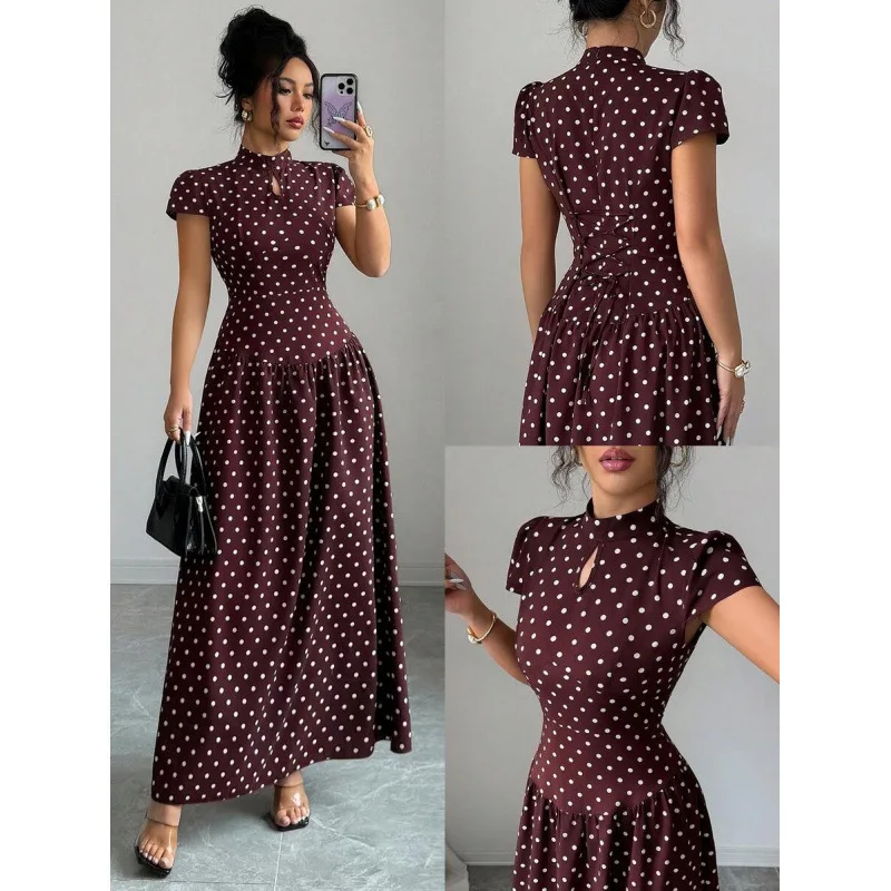 2026 Summary New Elegant And Exquisite Polka Dot. Stand Necklace Short Sleeve Hollow Smart Fit Long Clothes Clothes Boho