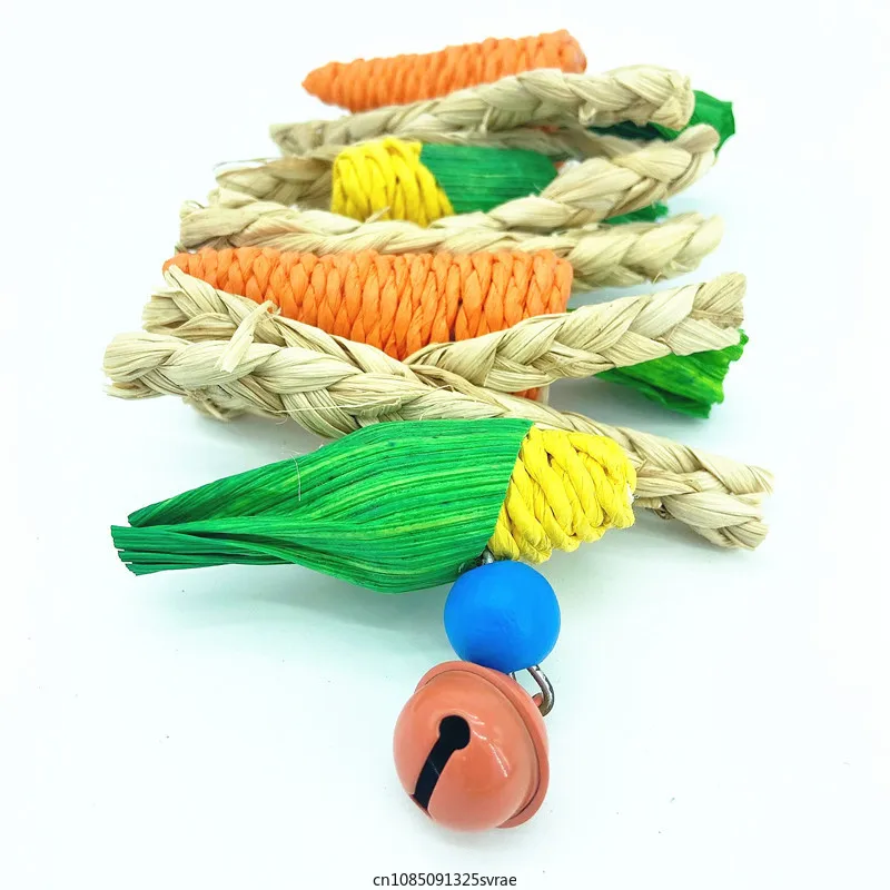 Parrot Bird Toys Wooden Rattan Chewing Toy Carrot Shape Bird Foraging Hanging Swing Toys Lovebird Bird Cage Accessories