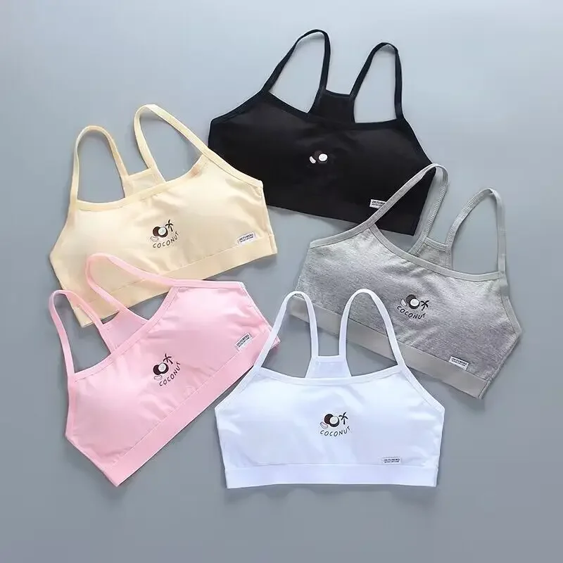 

5pc/lot Girl Bra Sport Cotton Soild Kids Underwear for Teenagers Young Girls Small Wireless Training 8-14Years