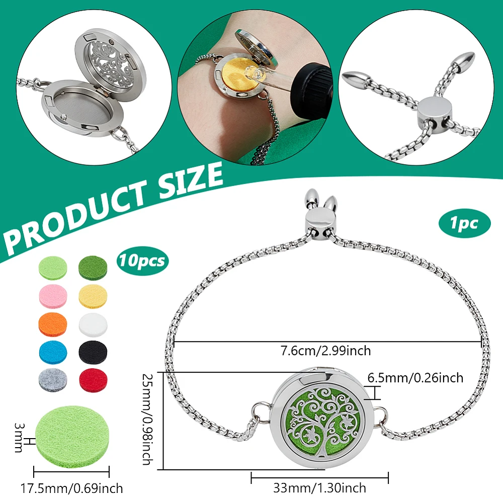 Essential Oil Diffuser Bracelets Adjustable Aromatherapy Locket Tree of Life Diffuser Bracelet Stainless Steel Scent Bracelets