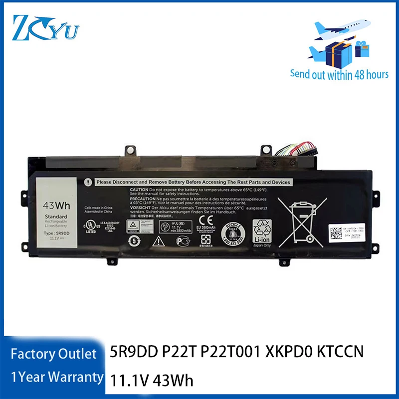 Batería para Portátil 5R9DD para Dell Chromebook 11(3120) P22T P22T001 XKPD0 KTCCN 11.1V 43Wh