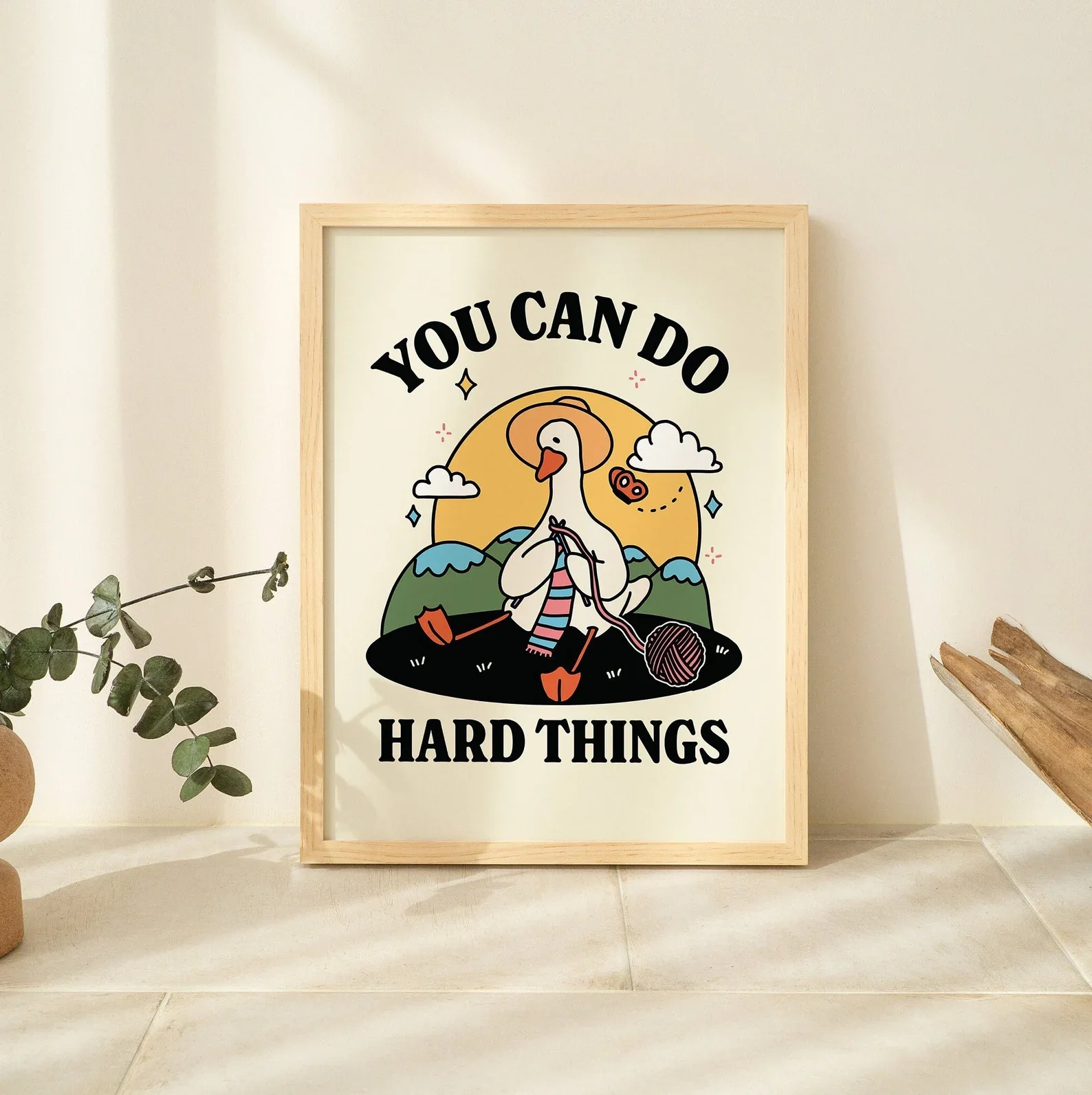 Cute Goose Wall Print, Retro Frog Illustration, Classroom Downloadable Print, Cottagecore Positive Quote, Cute Printable Print,