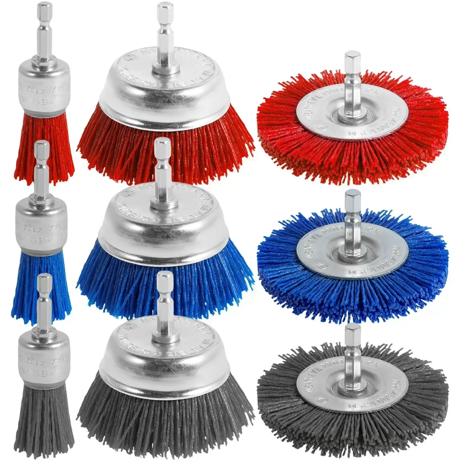 

9Pcs Nylon Filament Brush 1/4inch Hex Shank Nylon Bristle Filament Abrasive Brush Drill Powered Rust Removal Wheel and Cup Brush