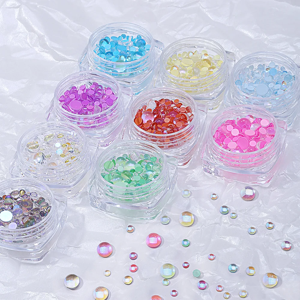 

Mermaid Pearl Nail Accessories Mocha Aurora Illusion Bubble Beads Glass Diamond Size Mixed Nail Diamond Accessories Wholesale