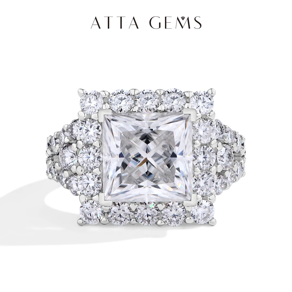 

ATTAGEMS S925 Silver Moissanite Engagement Ring for Women 6CT Princess Excellent Cut Luxury Wedding Jewelry With GRA Certificate