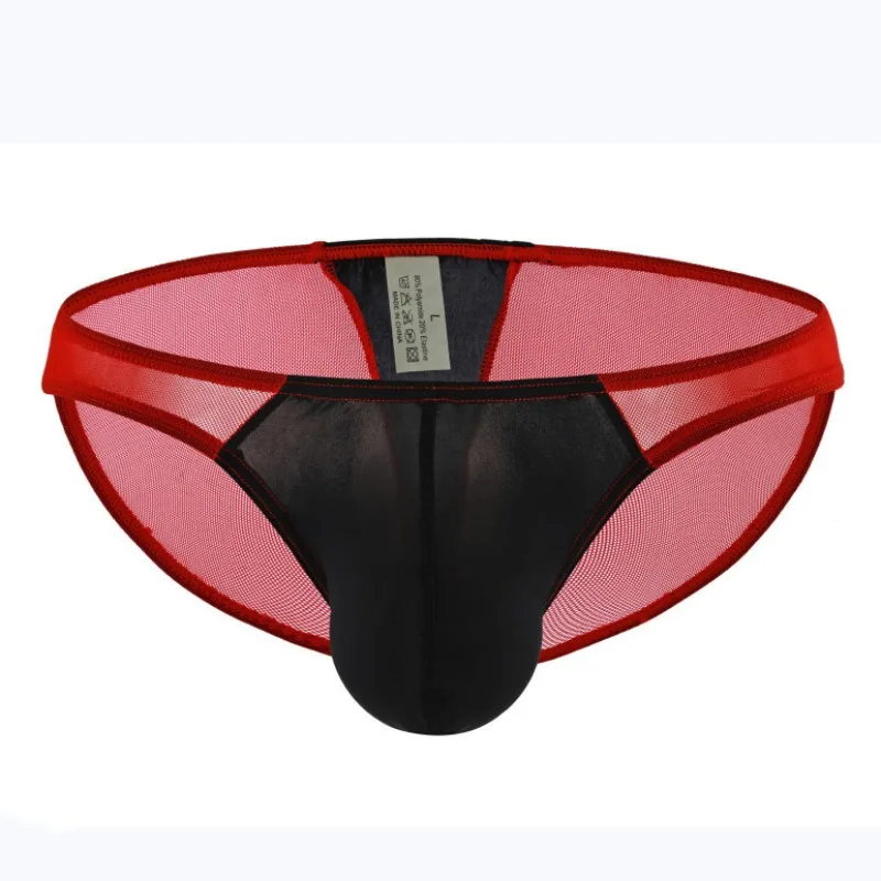 Men's ice silk mesh color matching triangular nylon low waist thin translucent hip-wrapped middle-aged and young underwear