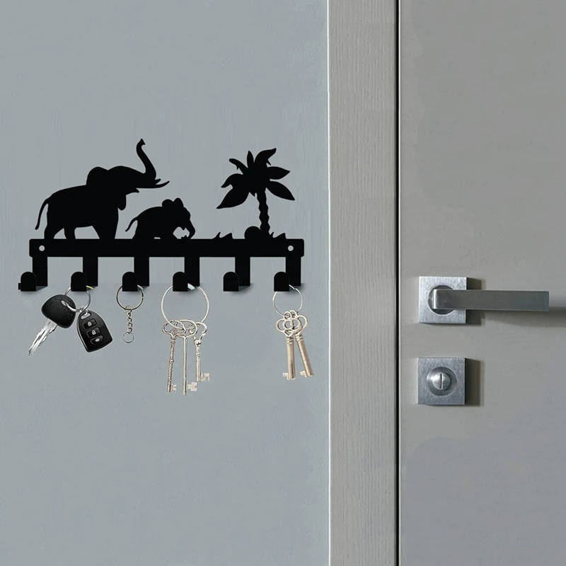 6 Hooks Key Rack For Wall Metal Keys Holder Decorative Wall Mounted Elephant Design Style Key Rack For Wall Key Hanger