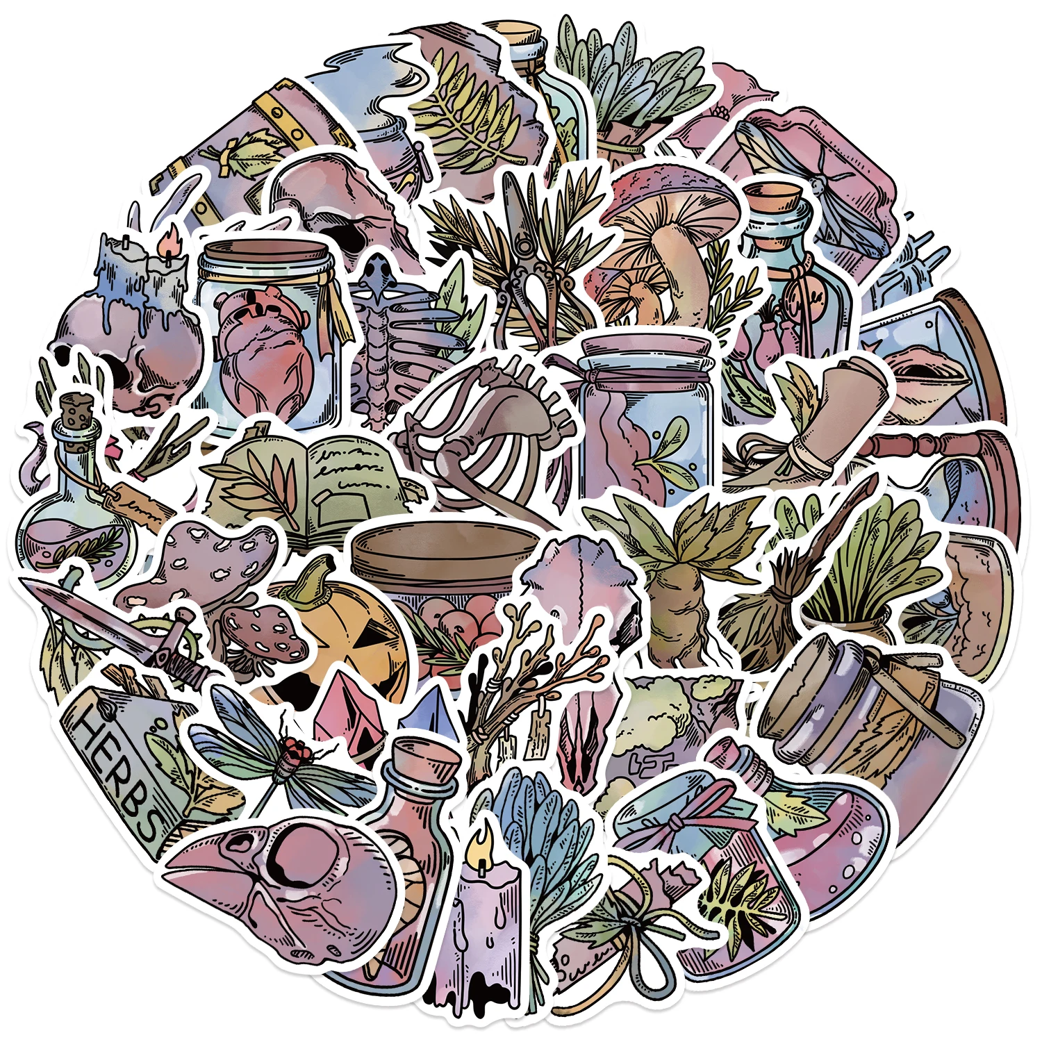 50pcs Forest Witch Material Pack Graffiti Stickers Decorate Tables Books Phone Cases Computers Creative And Fun Gift Stickers