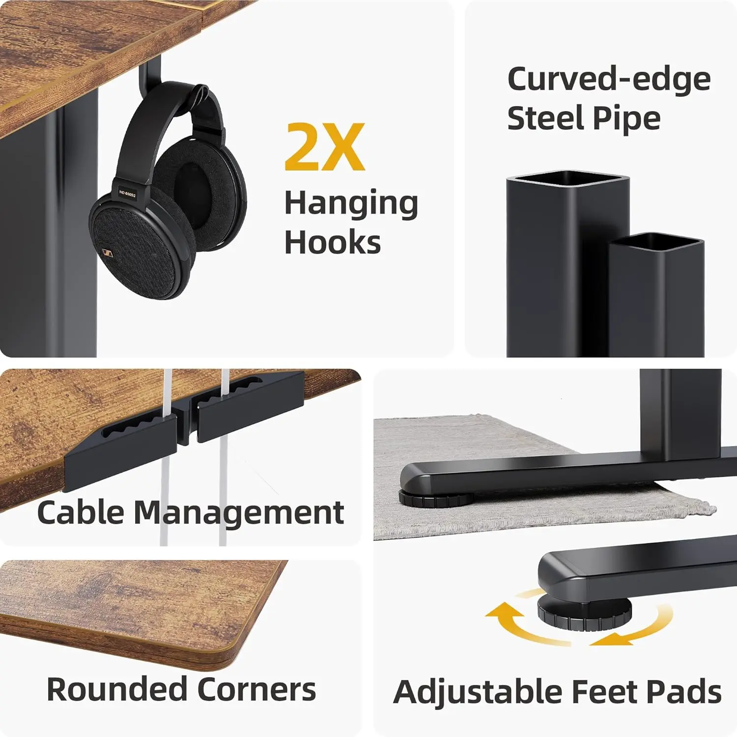 مكتب قائم كهربائي قابل للتعديل، حامل للمكتب المنزلي مقاس 24 × 48 بوصة مع لوح لصق، إطار أسود/لوزة بنية
