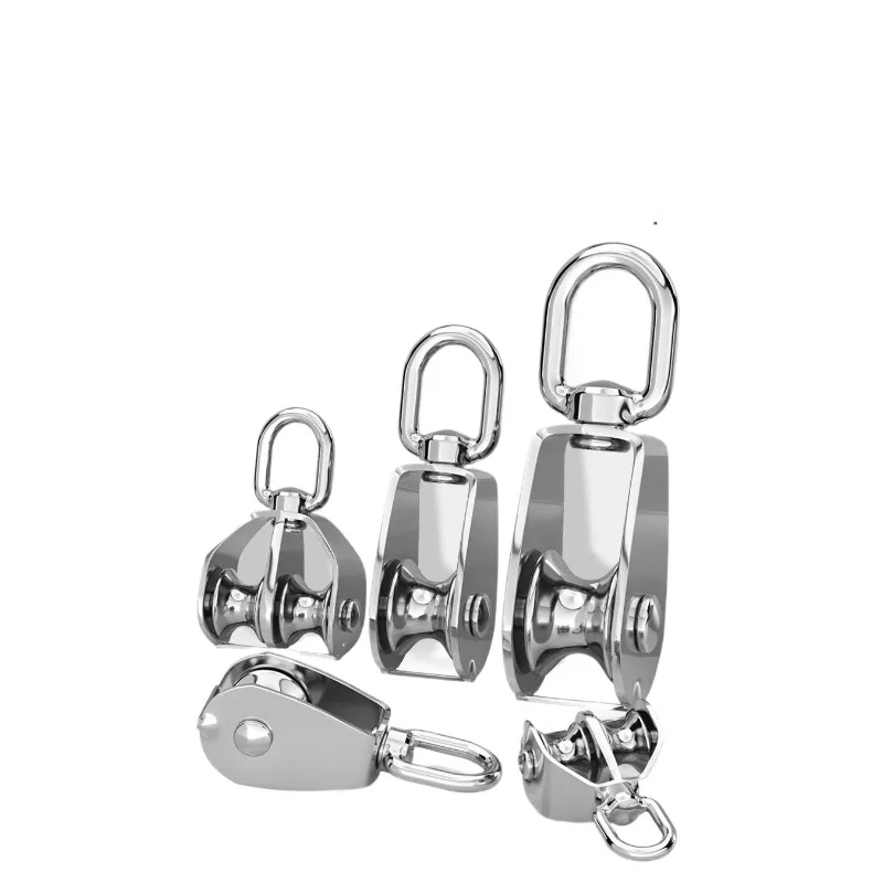 Stainless Steel Fixed Pulley, Wire Rope U-Ring Pulley, Single & Double Wheel Labor-saving Lifting Hook Tool