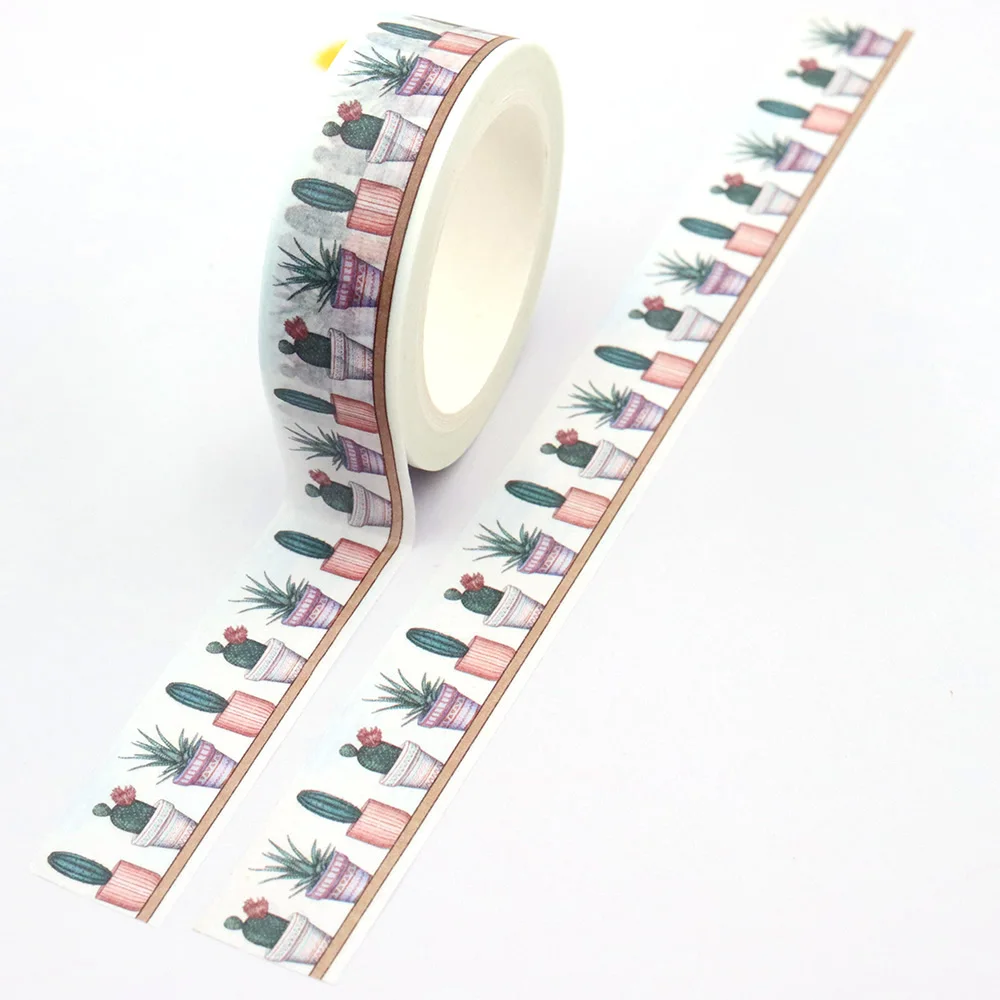 NEW 1PC 15mm*10m Spring Cactus Plants Washi Stickers Decorative Stationery MaskingTape school supplies