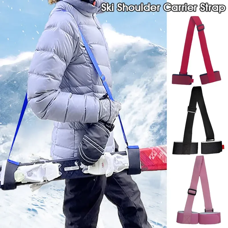 New Skiing Pole Shoulder Hand Carrier Lash Handle Straps Adjustable Hook Loop Protecting Black Nylon Ski Handle Strap Bag