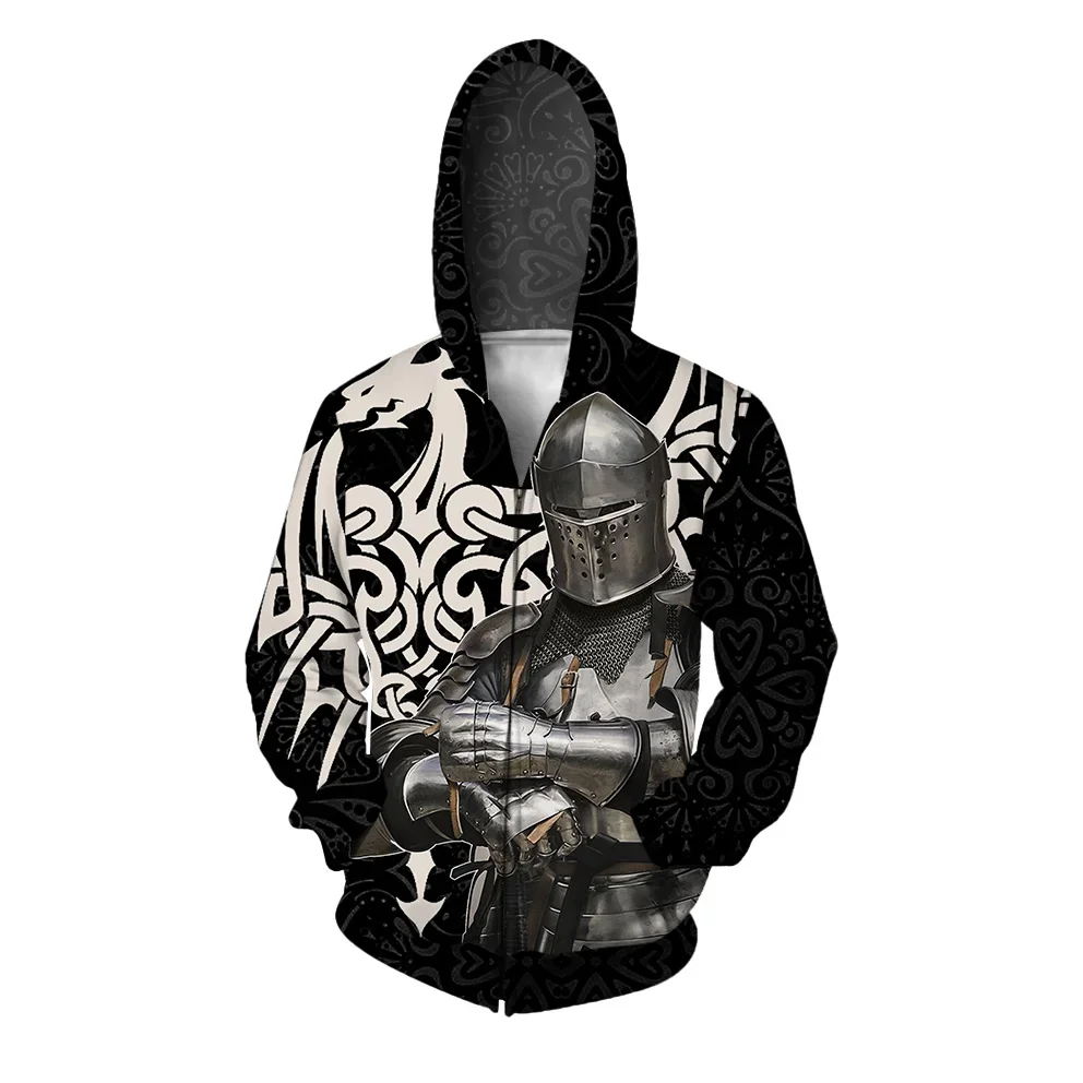 

Armor Knight Print Sweatshirt Men's Clothing Fashionable and Casual Zip Up Hoodies Trendy and Versatile Sweatshirts for Men New