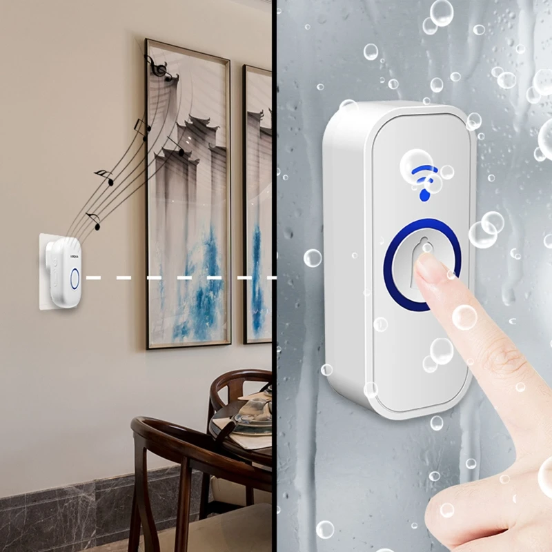 สัญญาณเตือนภัยกริ่งประตูไร้สายพร้อมช่วง 1,000 ฟุต 58 เสียงระฆัง ไฟ LED ระดับเสียง 4 ระดับ