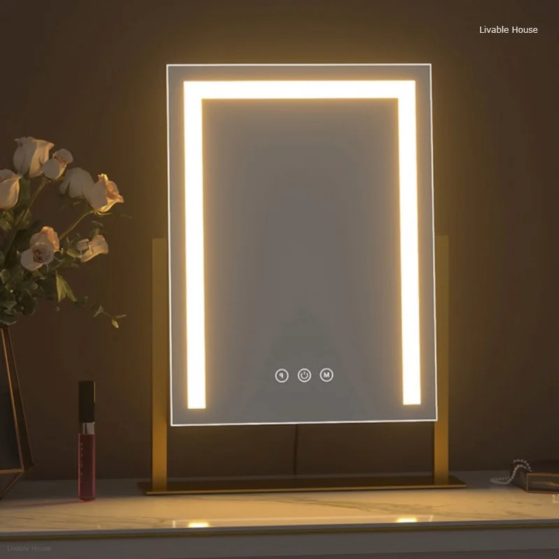 

Makeup Mirror Smart Bathroom Mirror with Led Lights Lighted HD Square Desk Dressing Circle Mirror with 3 Color Dimmable Lighting