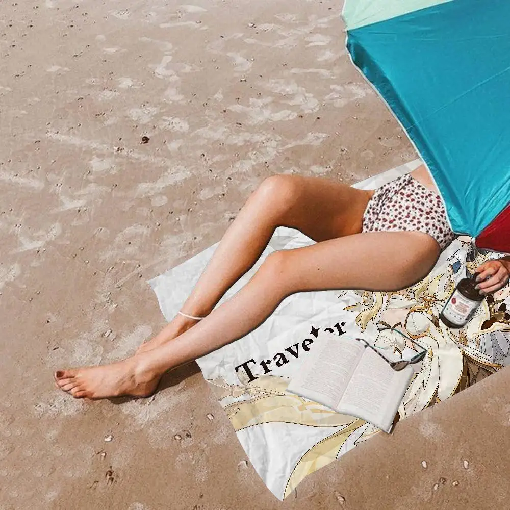 Genshin Impact game Microfiber Blanket Quick Drying Beach Towels Oversized Printing Super Absorbent Pool Towel Blanket