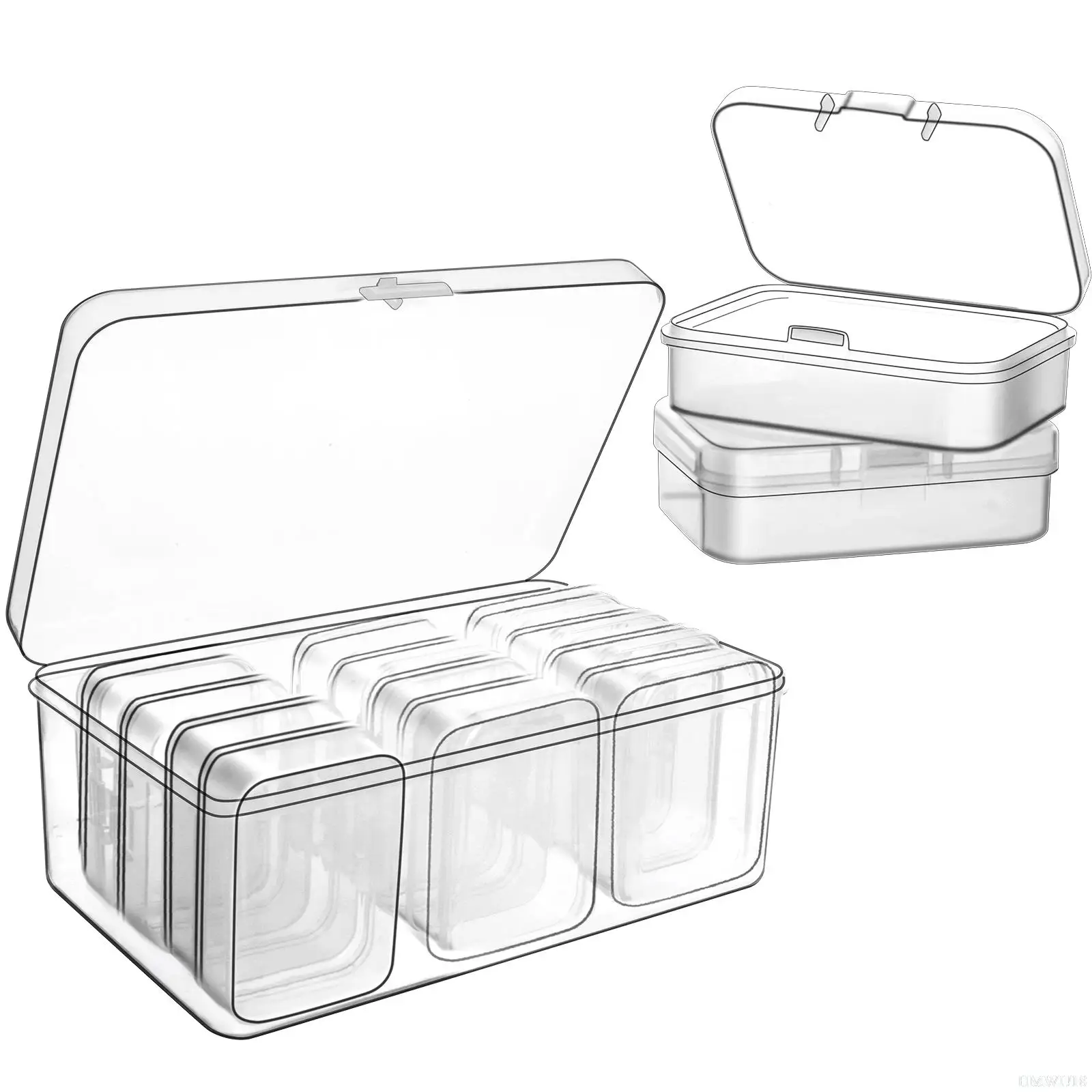 12 Pack Plastic Clear Storage Box Organizer Small Storage Case Containers Toy Ring Jewelry Organizer Makeup Case Craft Container