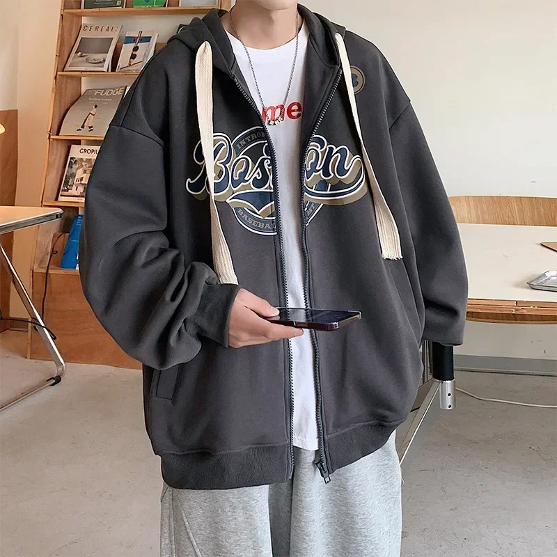 Autumn Streetwear Zip Up Hoodies Women Men Oversized Letter Print Sweatshirt Harajuku Korean Casual Y2k Tops Retro Baggy Jackets