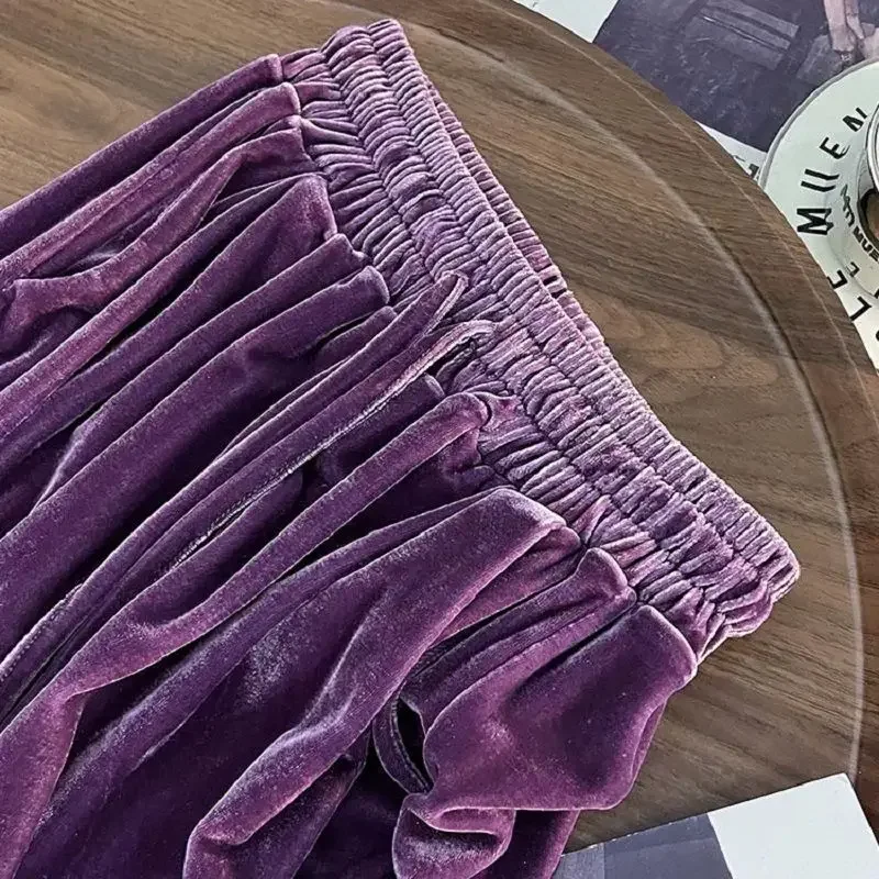 Version Simple Loose Draping Plus Velvet Casual Pants Purple High-waisted Slim Velvet Wide-leg Pants New Korean