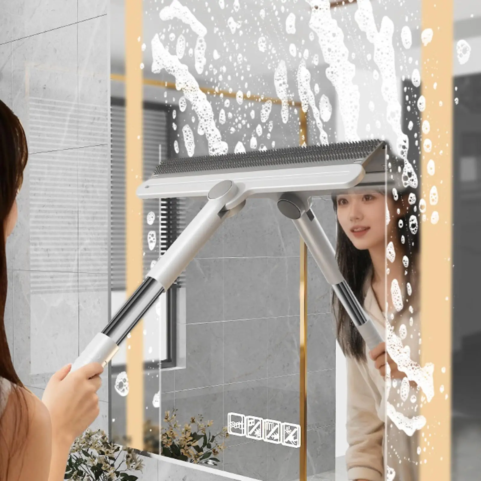 Squeegee Broom For Floor Silicone Double-Sided Pole Extendable Broom Squeegee Sweeper For Marble Tiles Cement Glass Window