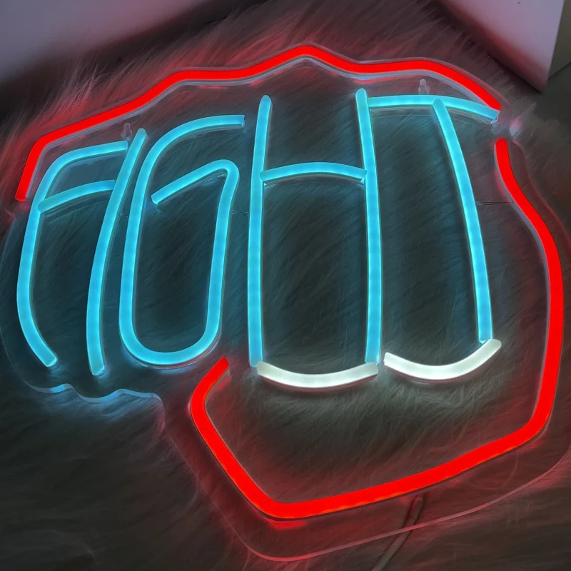 FIGHT neon, suitable for gym, exercise area or workspace, USB powered, dimmable switch