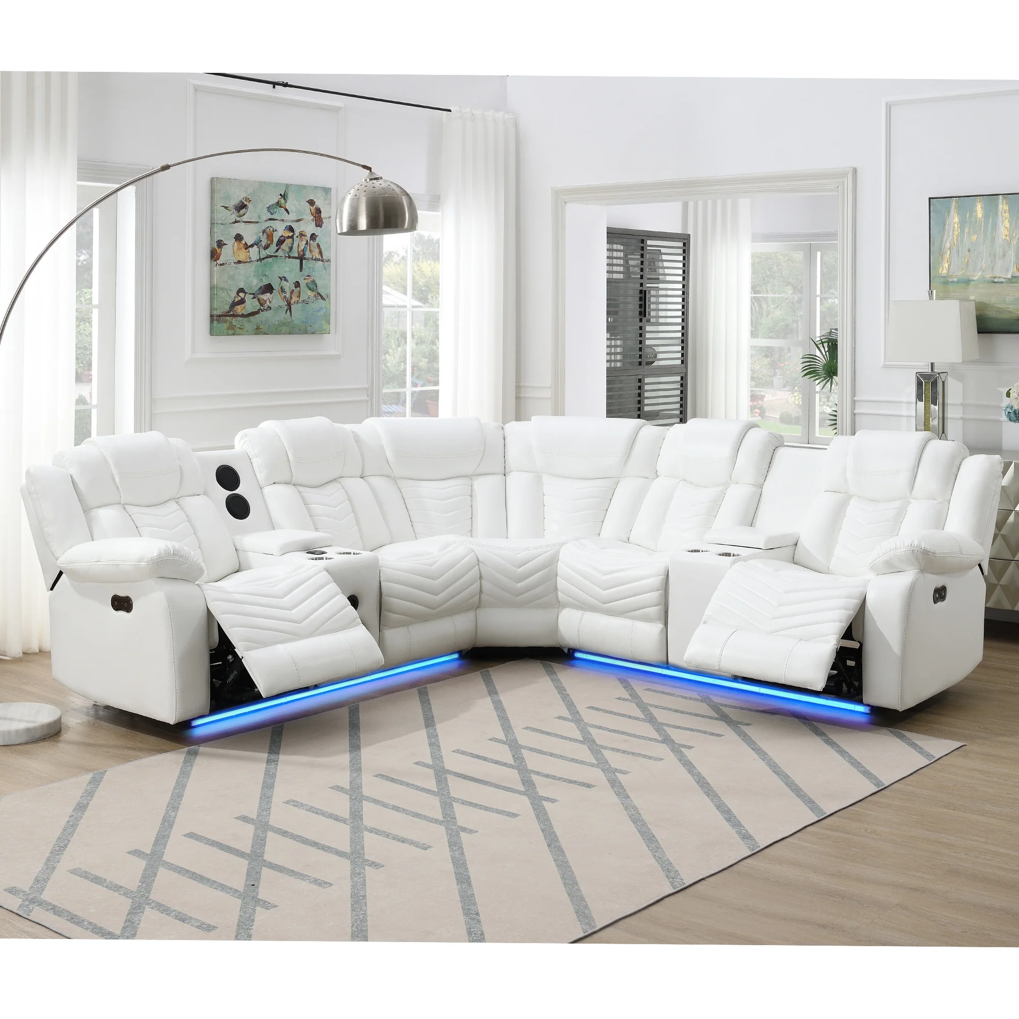 Air Leather Recliner Power Corner Sofa Set with Speaker and LED Sectional Function Sofa Living Room Furniture