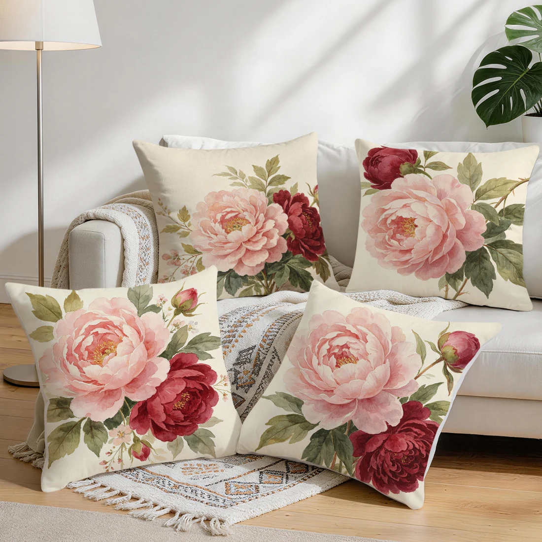 Pink Peony Red Peony Pillowcase Printed Polyester 40/45/50cm Throw Pillowcover Decorative Sofa Cushion Pillowslip Home Decor