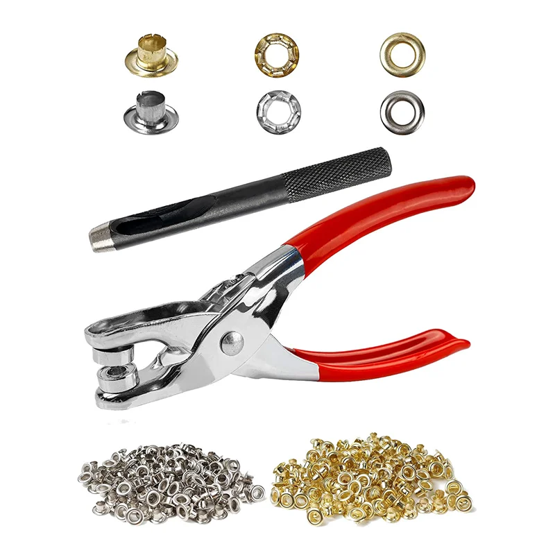 

500Pc 1/4 Inch Grommet Tool Kit, Leather Hole Punch Pliers, Grommets Kit with 500 Metal Gold and Silver Leather, Shoes