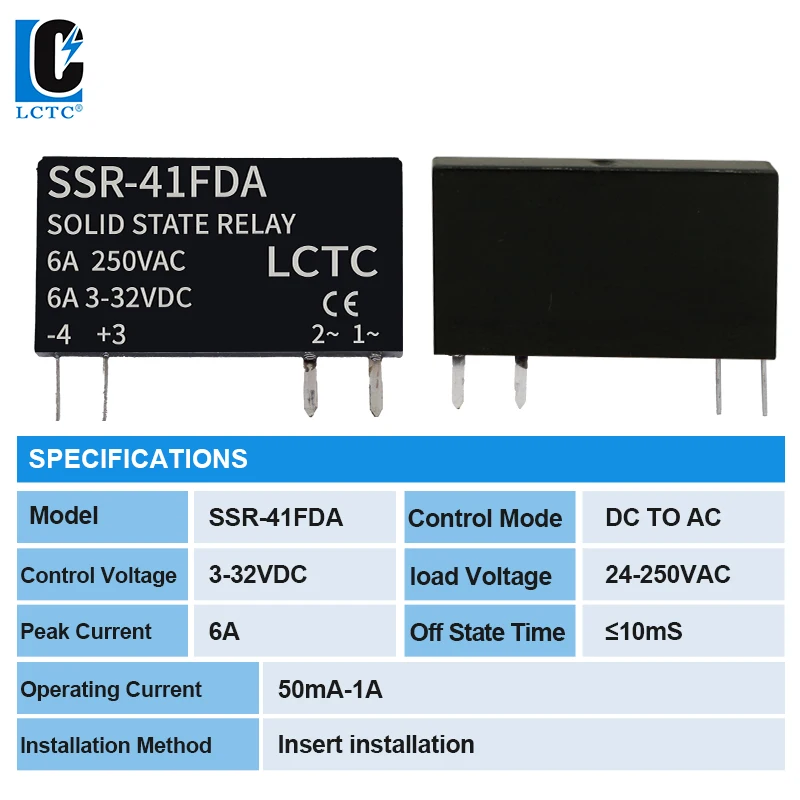 LCTC Solid State Relay Slim Relay SSR Non-contact DC To AC DC To DC SSR-41FDA SSR-41FDD DIN Rail Relay 6A image 3