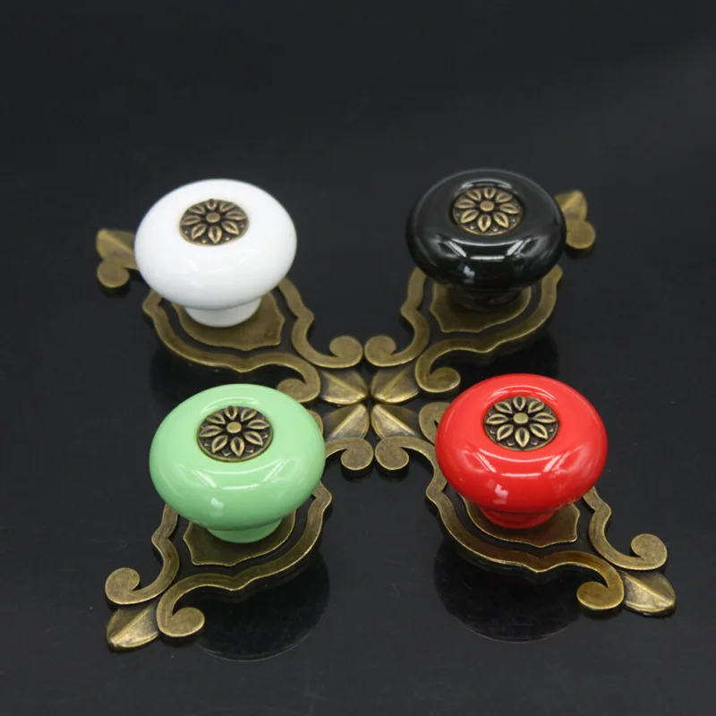 Ceramic antique copper colored handle furniture handle zinc alloy cabinet door drawer single hole black white European style