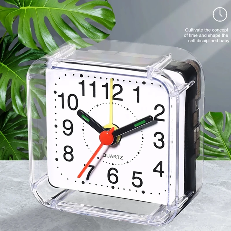 Square Small Alarm Clock Acrylic Frame Quartz Movement Accurate Time Bedside Desk Clock for Bedroom Wake Up Student Clock