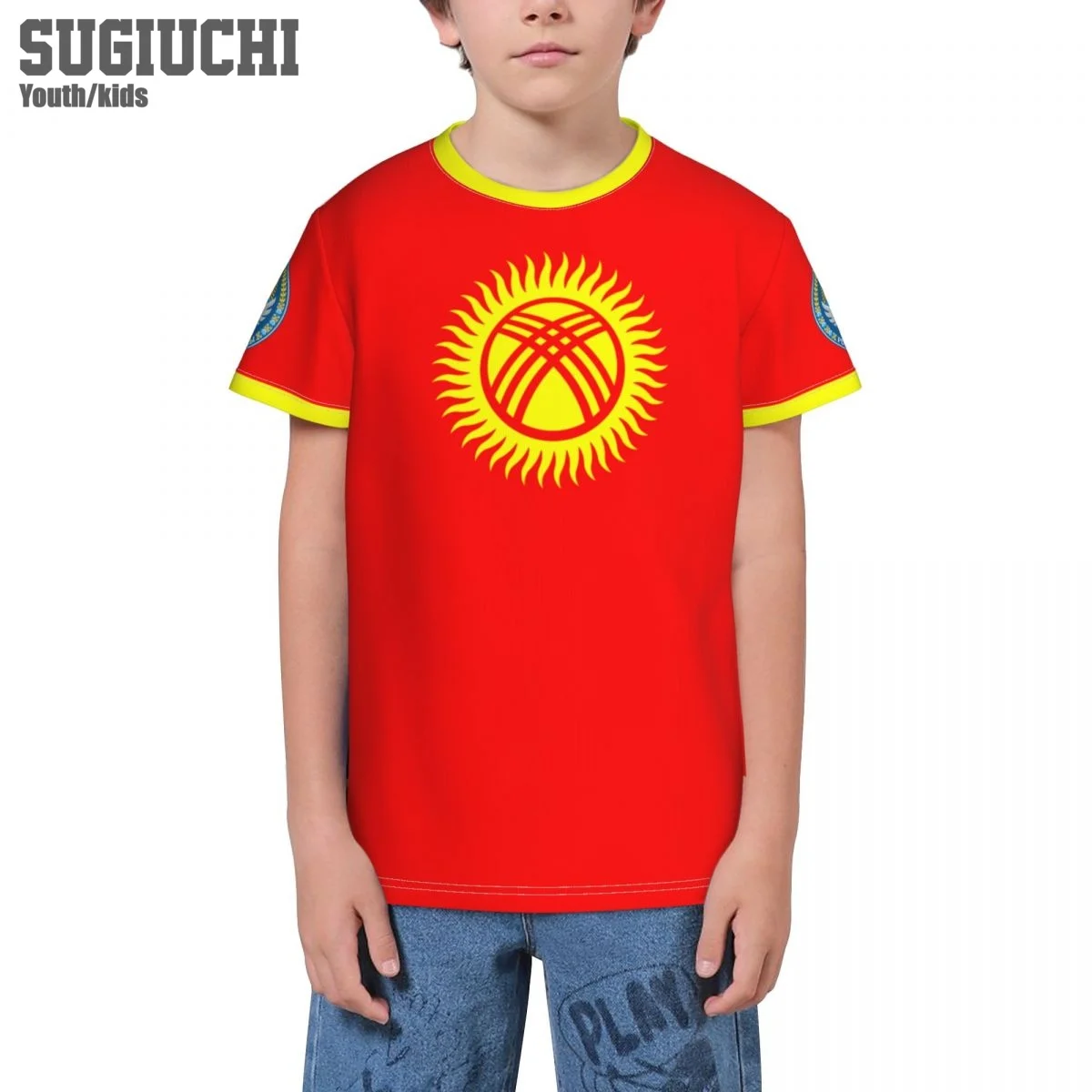 Custom Name Number Kyrgyzstan Flag Flag Emblem 3D T-shirts For Kids Youth Boy/Girl Tees jersey Soccer Football Fans Gift T shirt