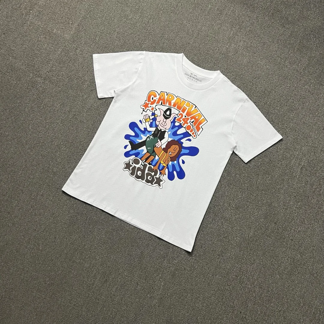 Ida americano streetwear diversão impressão de manga curta verão nova chegada americano oversized unisex casal tripulação pescoço camiseta