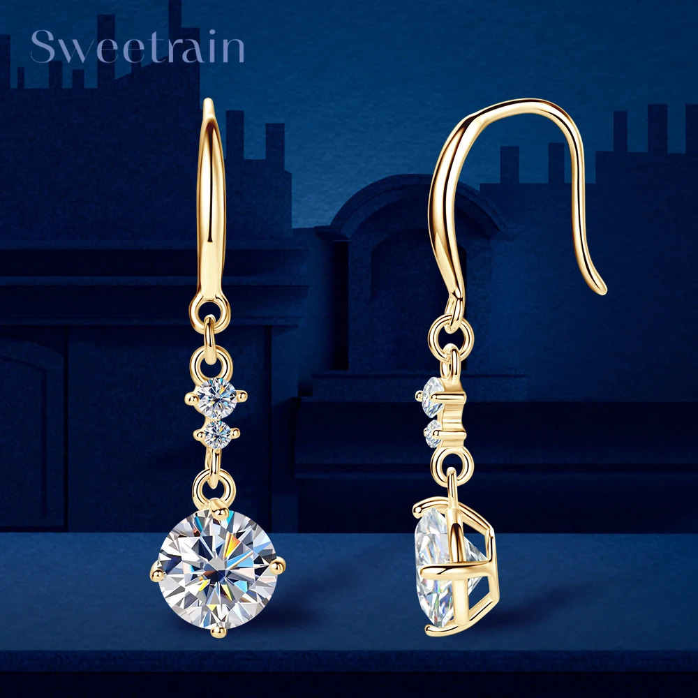 Moissanite Drop Dangle Earrings 1.0ct Diamond Earrings 925 Sterling Silver Gold Silver Color Hook Earring for Women Jewelry GRA