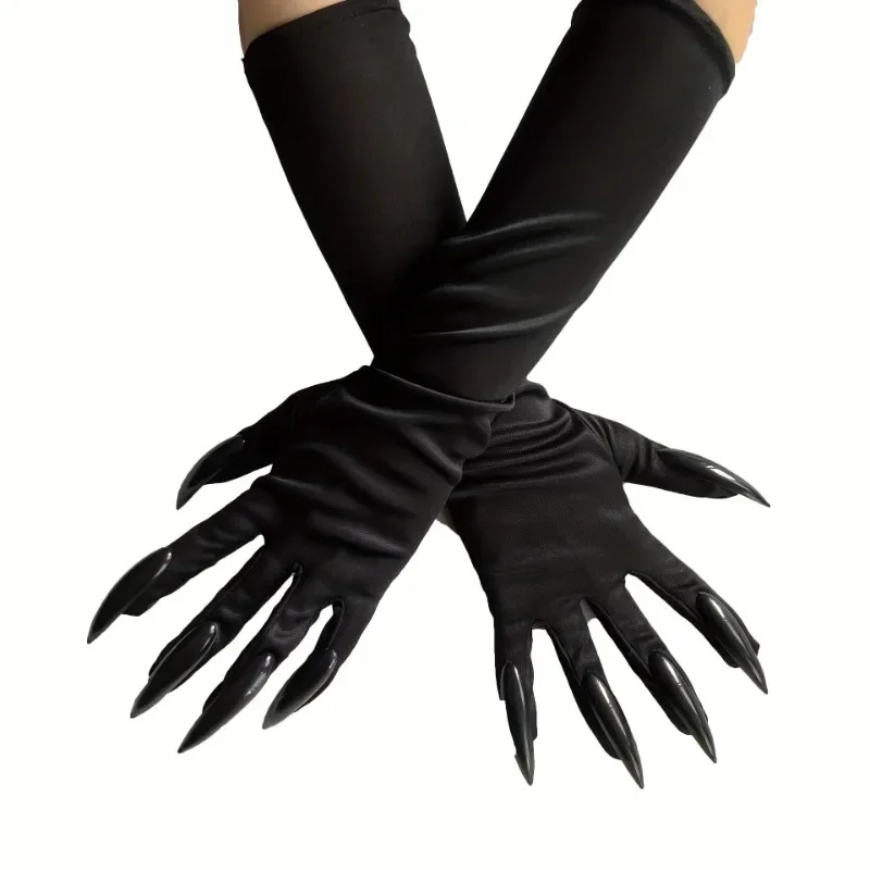 1 pair Halloween Witch Claw Gloves - Elegant Long Black Nail Gloves