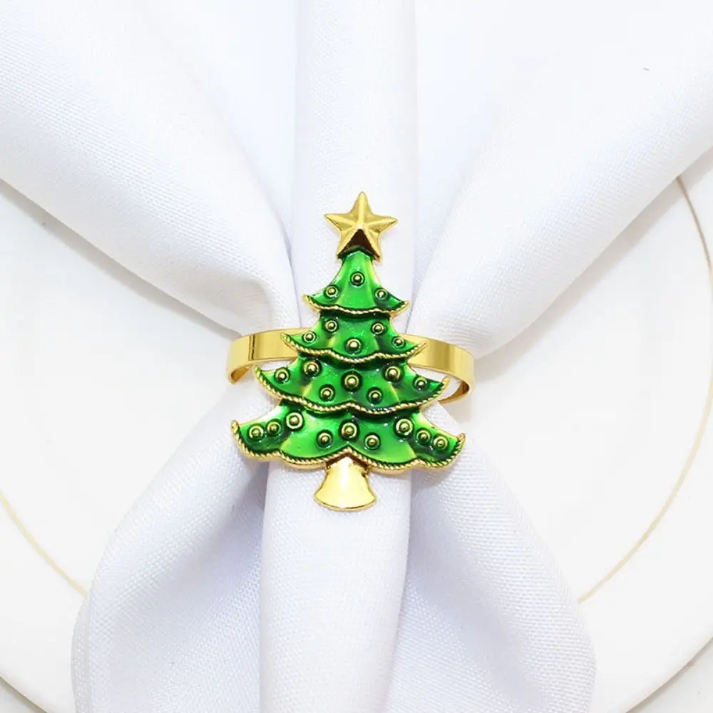 Party Supplies Metal Green Tree Napkin Buckle Circle Portable Christmas Tree Napkin Ring Creative Personalized Tissue Ring Home
