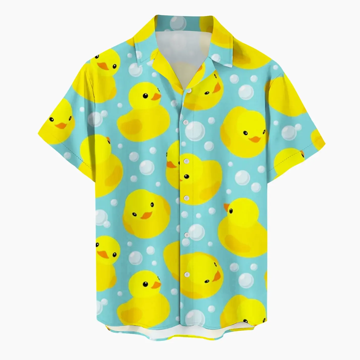 2024 New Men's Shirt Little Yellow Duck 3D Printed Funny Hawaiian Beach Tops Short Sleeve Casual Fashion Blouse Social Shirt