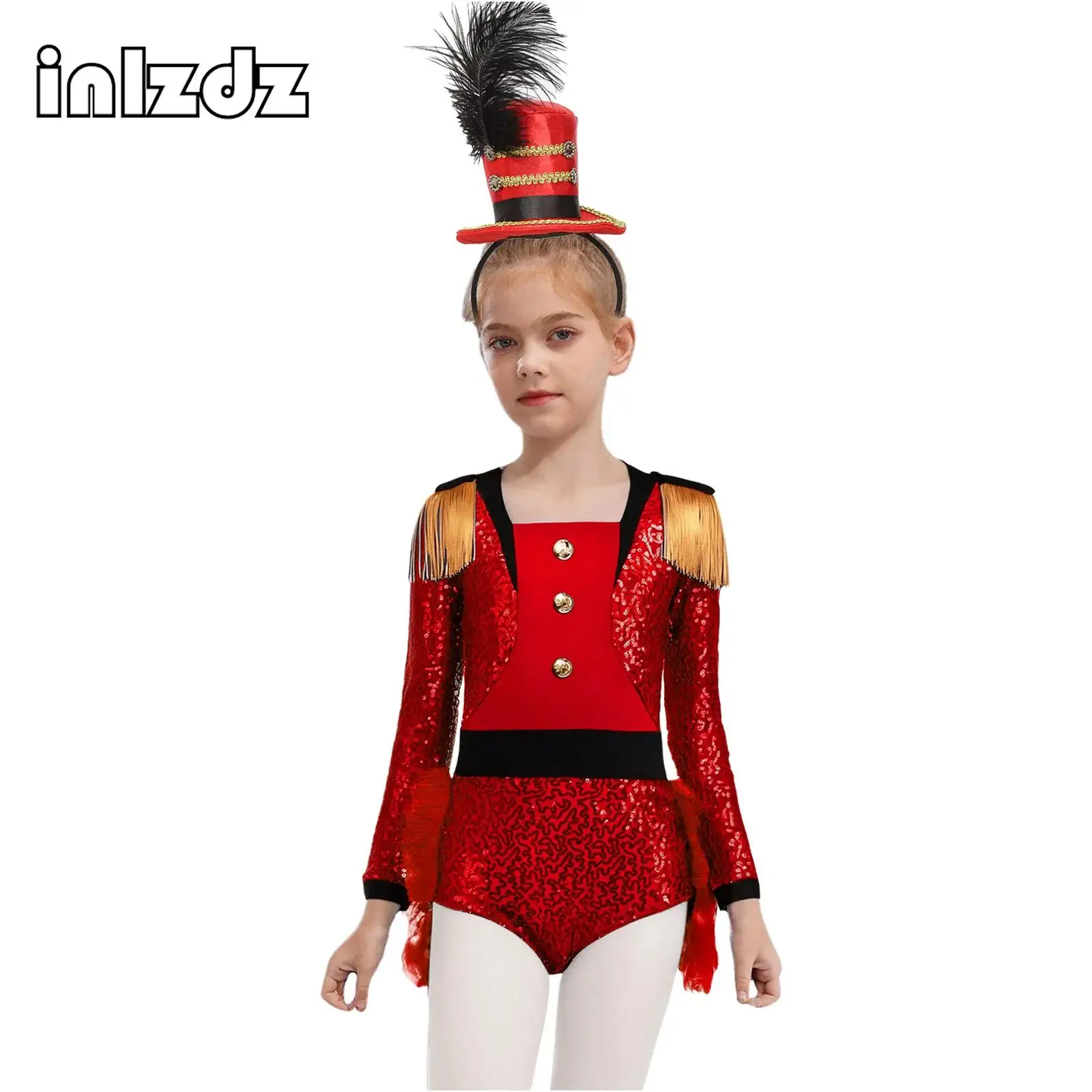 

Girls Circus Cosplay Costumes Shoulder Tassels Long Sleeve Feathered Jumpsuit with Accessories Halloween Party Performance Sets