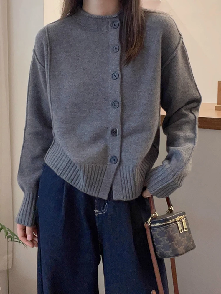 Ele Camere ニットカーディガン レディース ソフト ロングスリーブ 冬 ファッショナブル 多用途 ボタンアップ セーター ストレートカット スリ