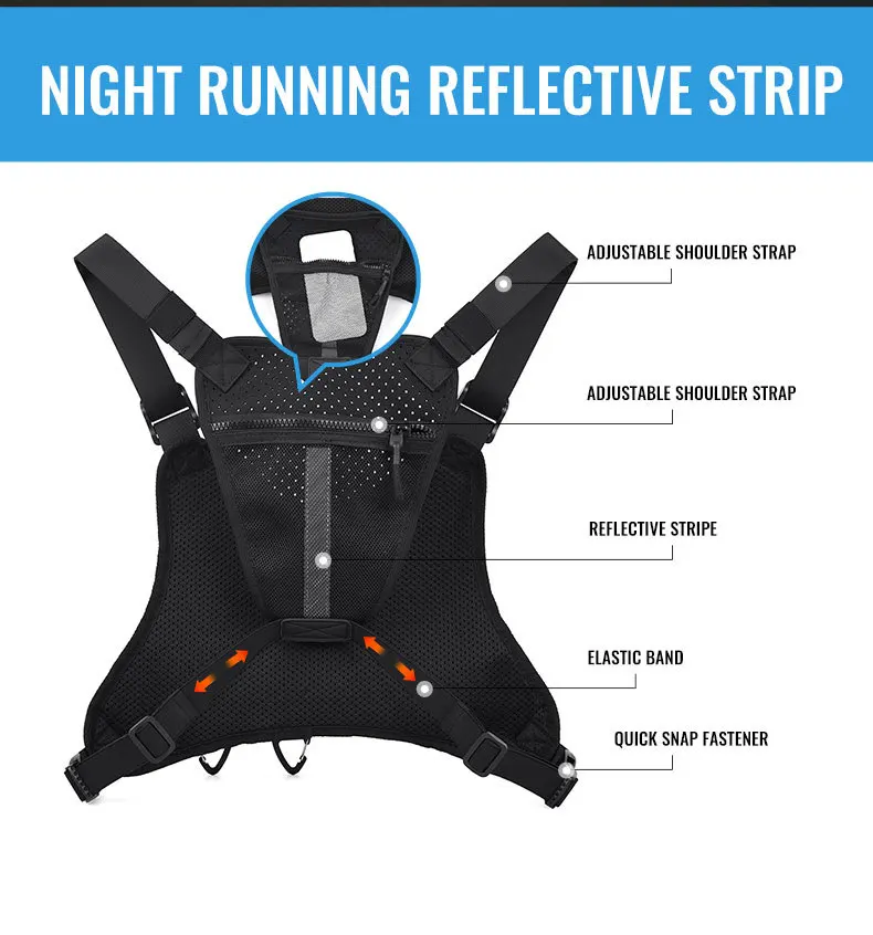 Multifunctionable Fashionable Chest Bag for Men Multi-pocket Lightweight Outdoor Sports Vest Backpack with Reflective Strap