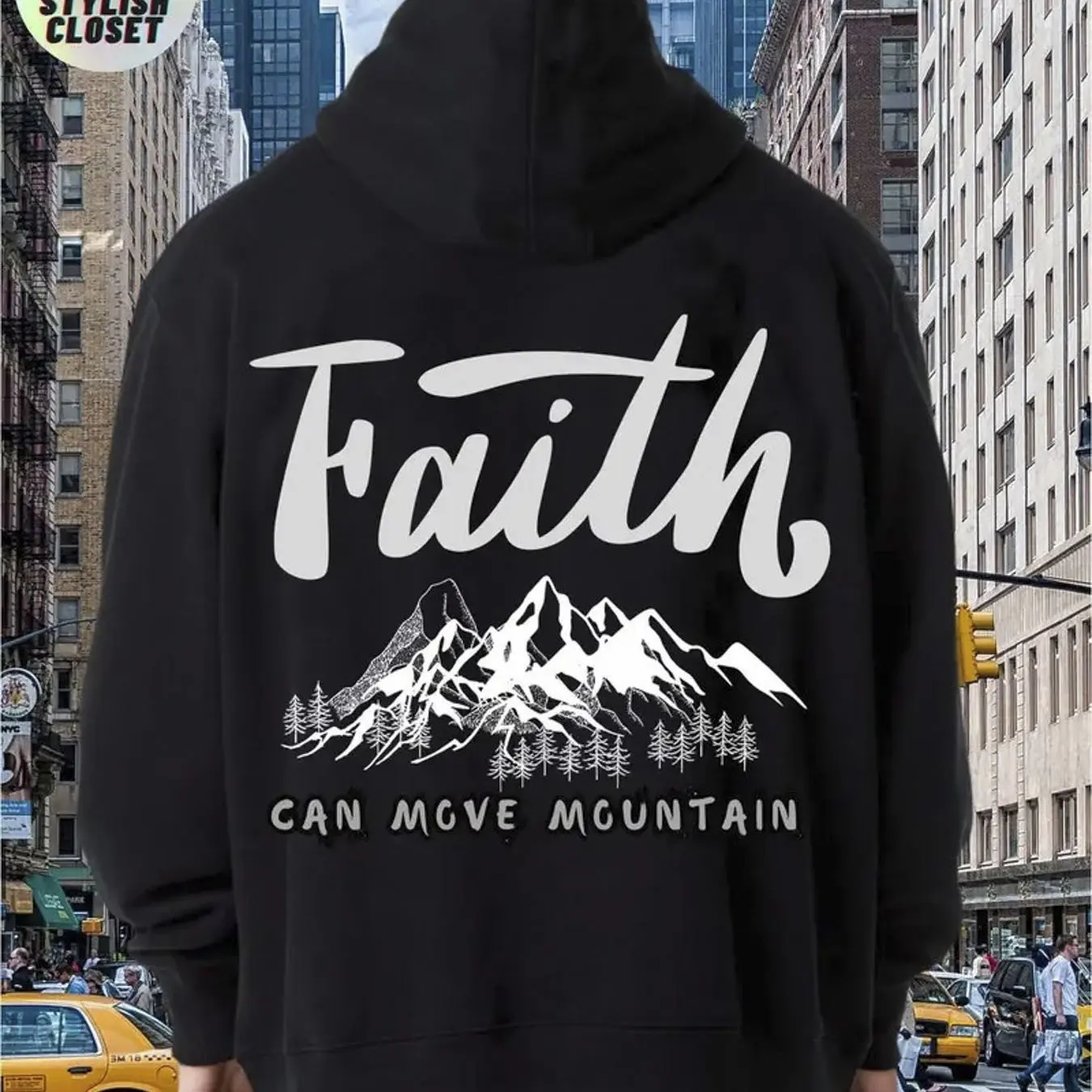 

Мужская толстовка с принтом Faith Can Move Mountains, свободная версия, классический круглый вырез, карман-кенгуру и шнурок