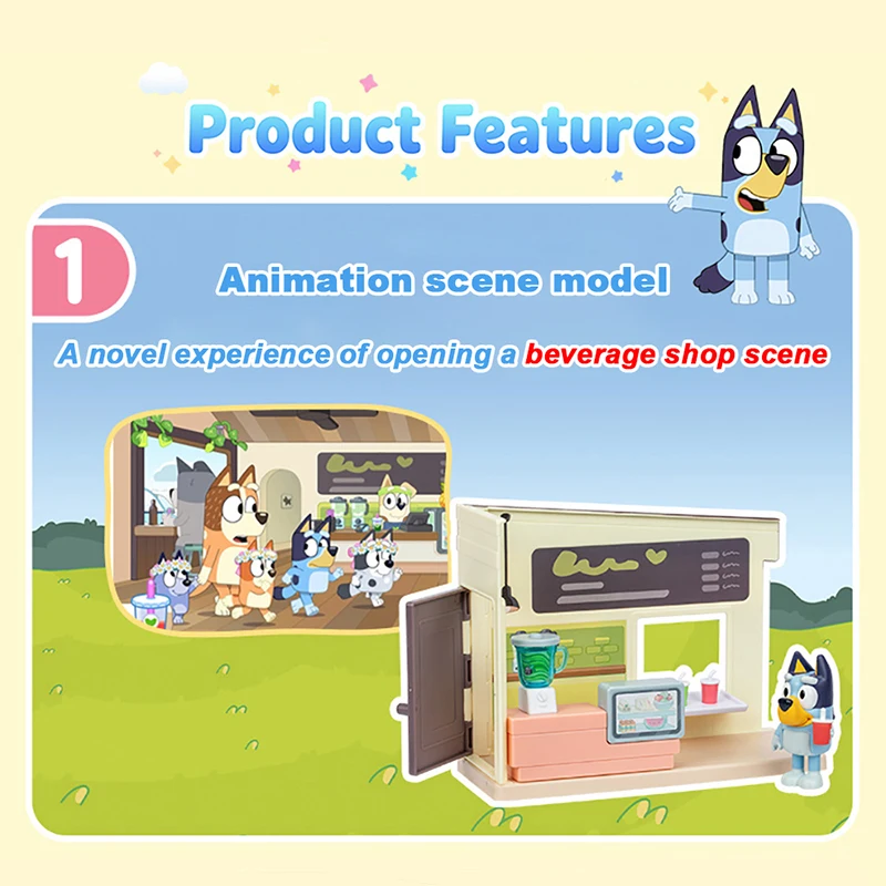 Zestaw Sklep z Napojami Bluey Model Sceny z Kreskówki Zabawka Interakcja Rodzic-Dziecko Prezenty dla Dzieci Figurka Anime Model Lalki Zestaw do Składania