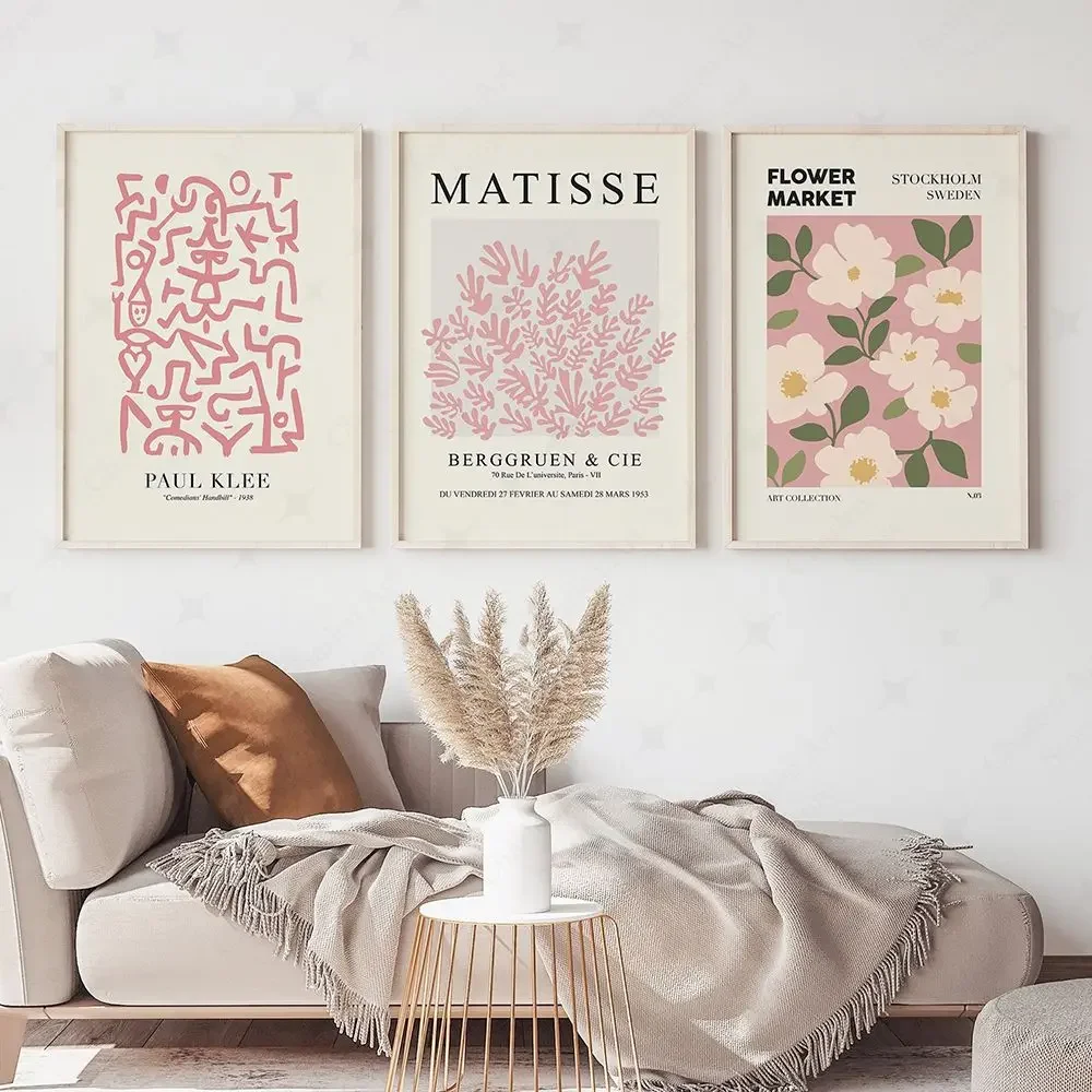 Henri Matisse  Paul Klee Exhibition Wall Art Posters  Flower Market Pink Canvas Painting Prints for Living Room Home Decor