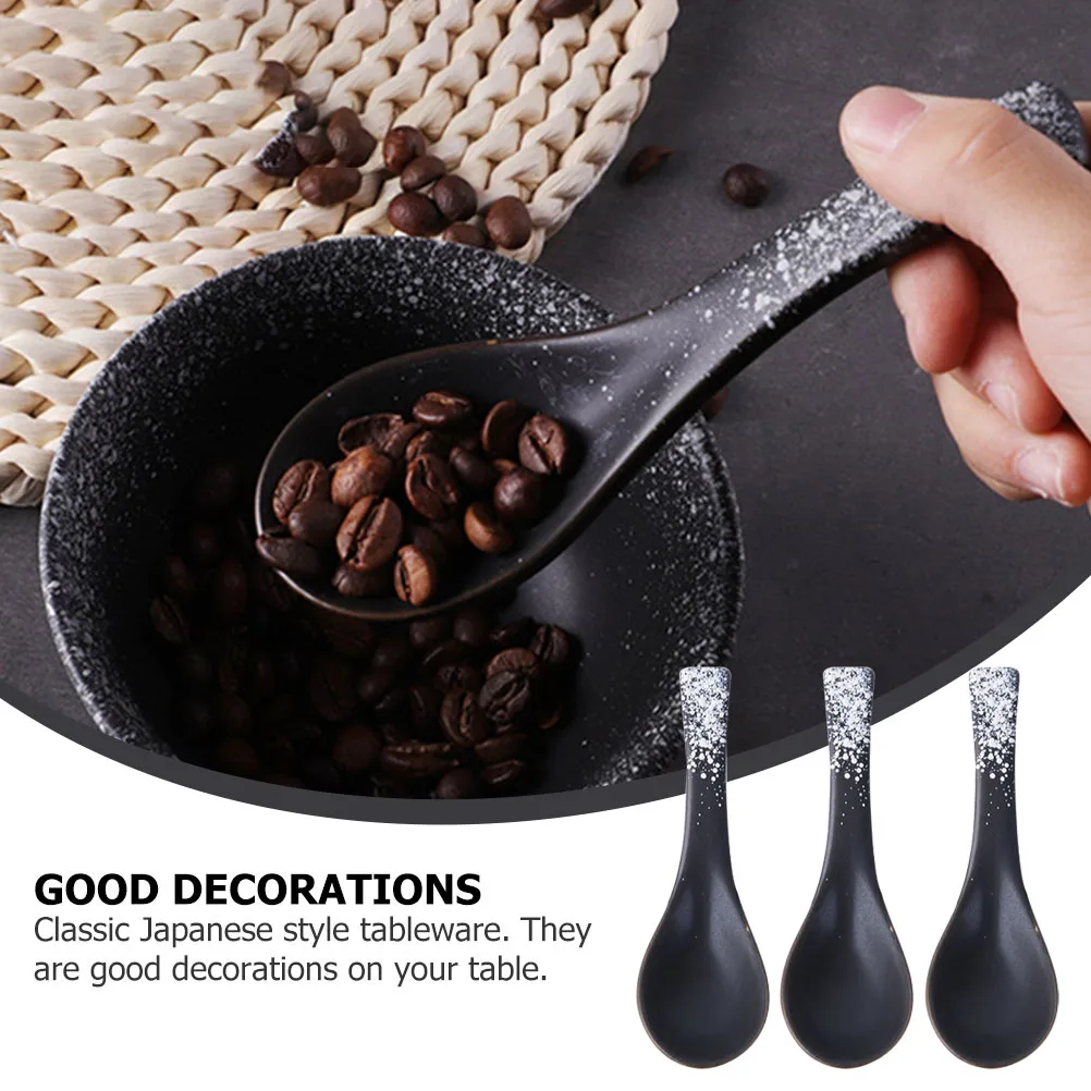 

5Pcs Ceramic Spoons Japanese Style Tableware Safe Kitchen Utensil Practical Soup Rice Porridge Spoon Home Decorative