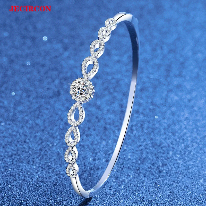 

JECIRCON Trendy 0.5CT Moissanite Bangle for Women , S925 Sterling Silver Minimalist Elegant Versatile Bracelet Sparkling Durable