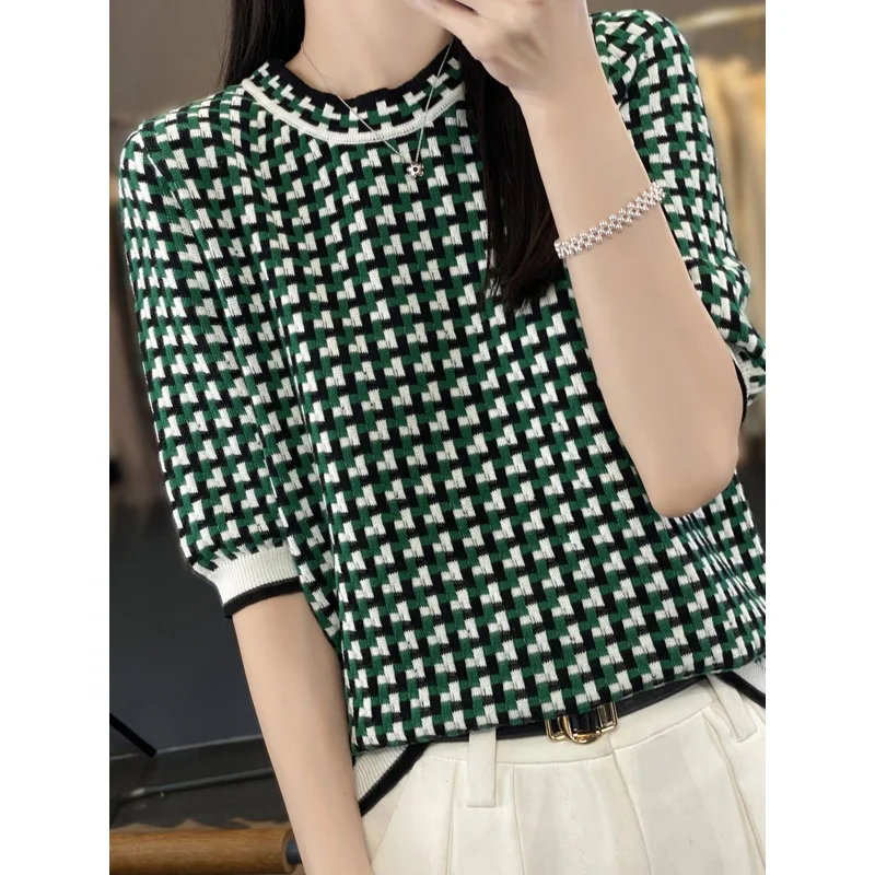 

Timeless Checks, Cropped To Flatter. This Plaid Crewneck Tee Features A Classic Color Block Check Pattern And A Short