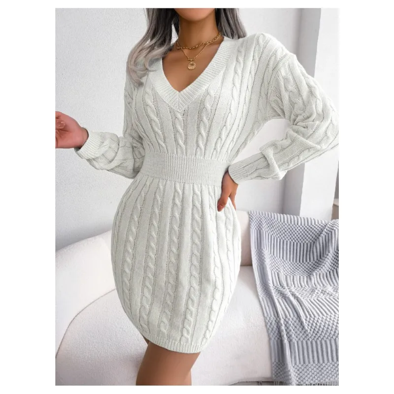 Autumn and winter 2024 fashionable new waist Fried Dough Twists wrap hip knitwear dress dress for women