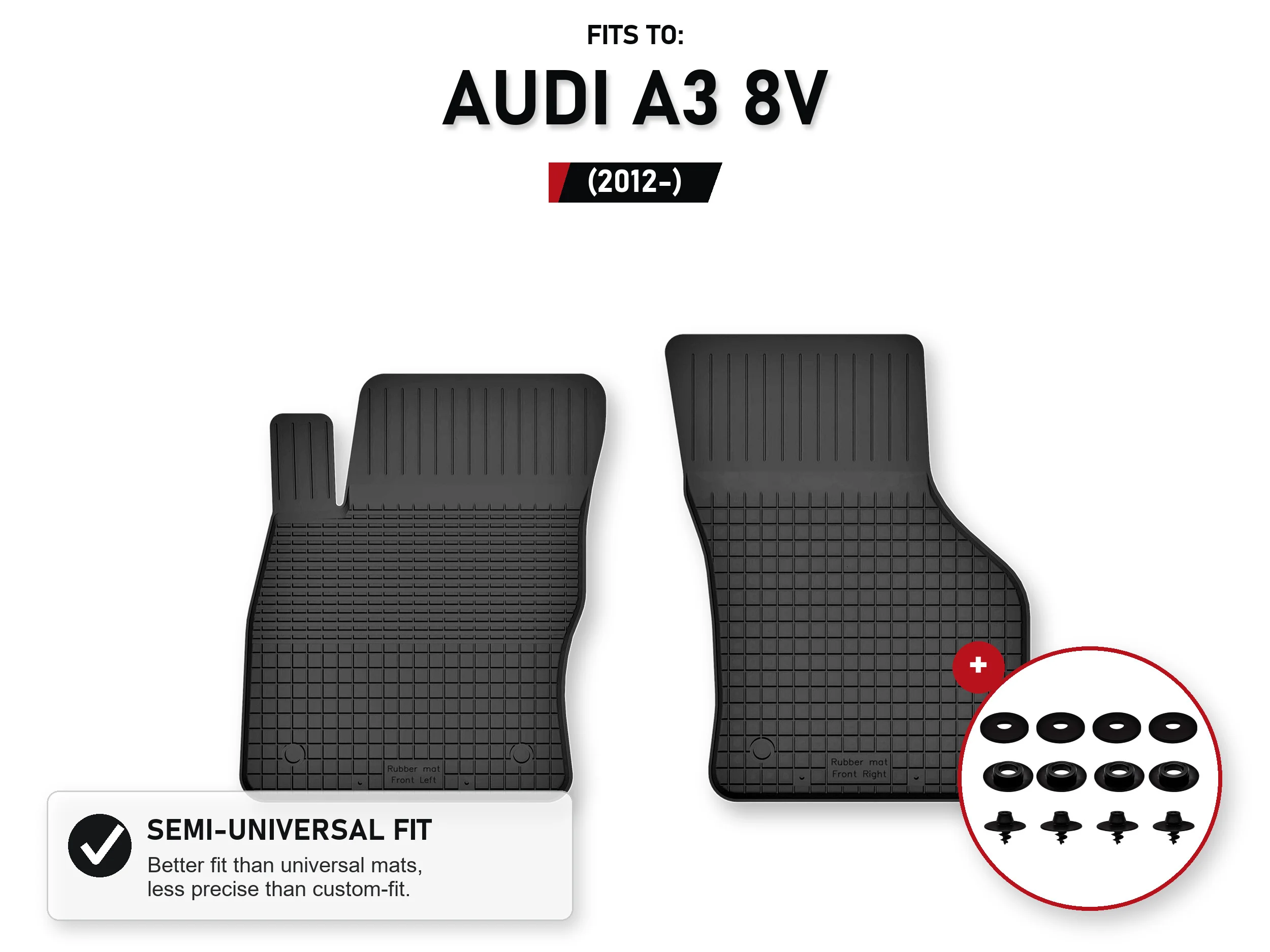 Automatten voorzijde rubberen baktype voor: Audi A3 8V 2012- met stoppers